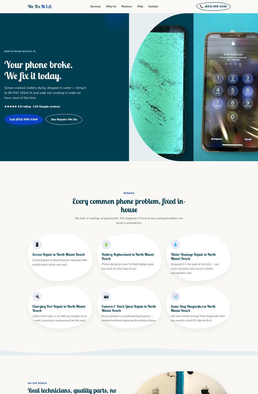We Fix M.I.A. phone repair website preview