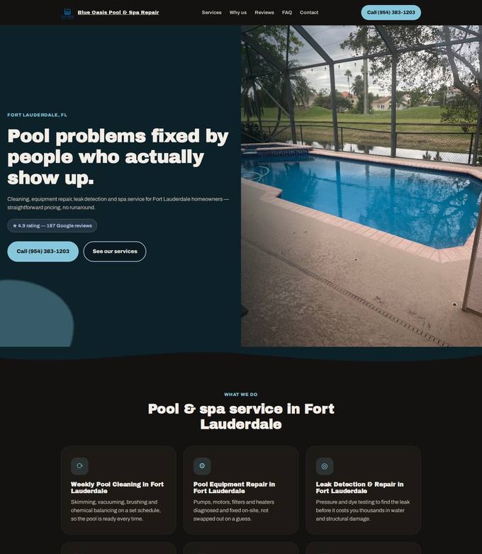 Blue Oasis Pool & Spa Repair inc website concept