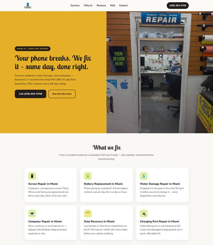 Electronic Jr. Cell Phone & Computer Repair website concept