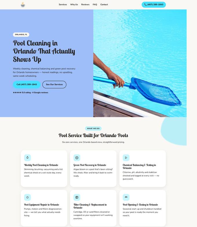 Golden Pool Cleaning Service Orlando website concept