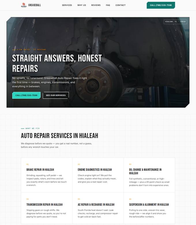 Greaseball auto repairs website concept