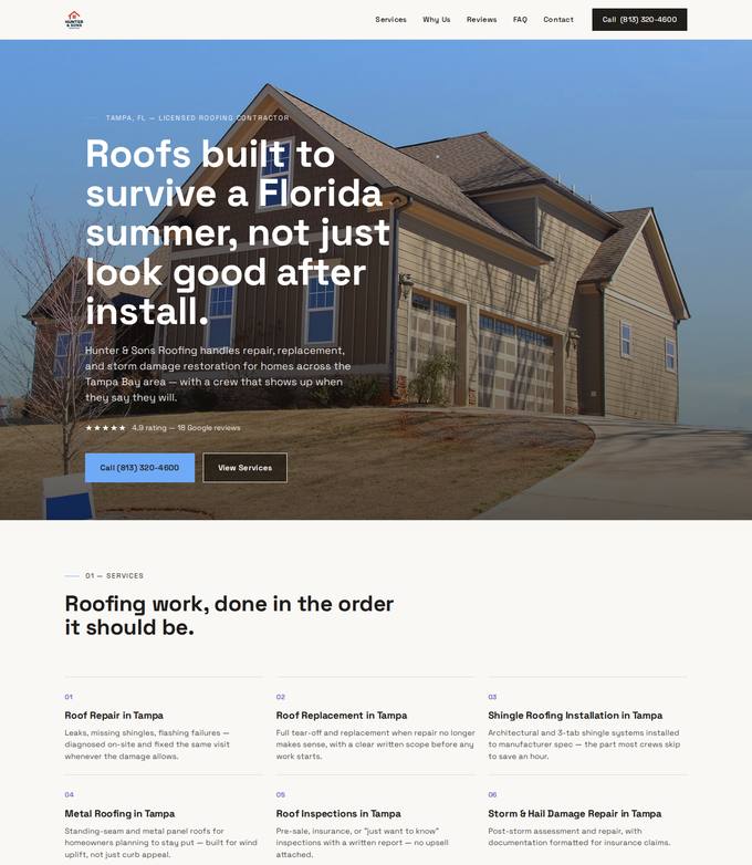 Hunter & Sons Roofing website concept