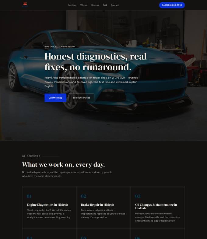 Miami Auto Performance website concept