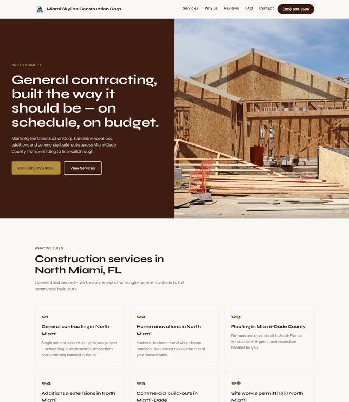Miami Skyline Construction Corp. website concept