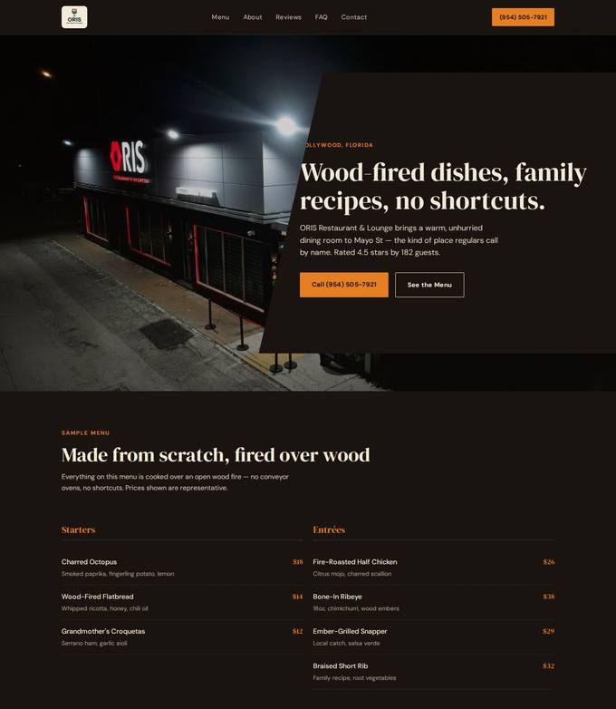 ORIS Restaurant & Lounge website concept