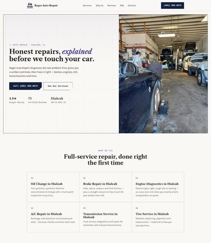 Roger Auto Repair website concept