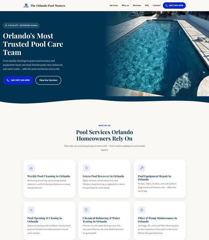 The Orlando Pool Masters website concept