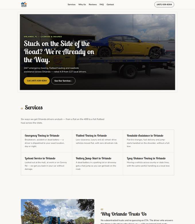Tow Me Orlando Towing Services website concept