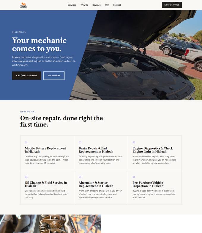 Yusbel Mobile Mechanic website concept
